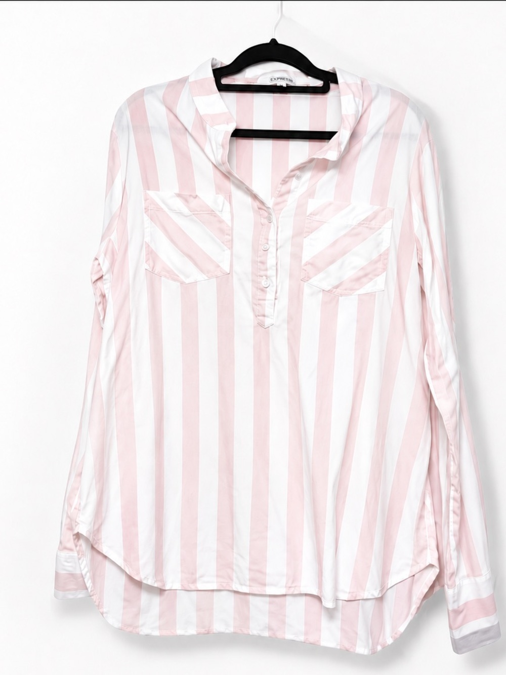 100% Cotton Women's L Popover Beach Coverup Tunic Top Pink & White Striped